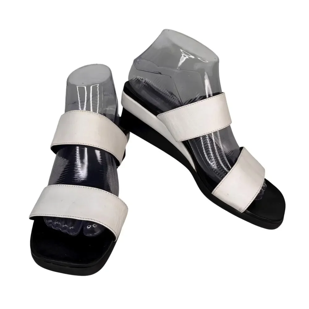 Charles Jourdan Paris Yol Wedge Sandals Black White 8M